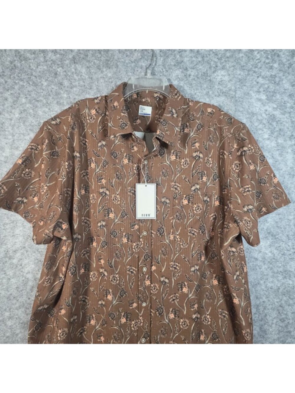 Rowm NWT Men's Brown Floral Cotton Short Button Up Shirt Men’s 2X - Picture 3 of 10